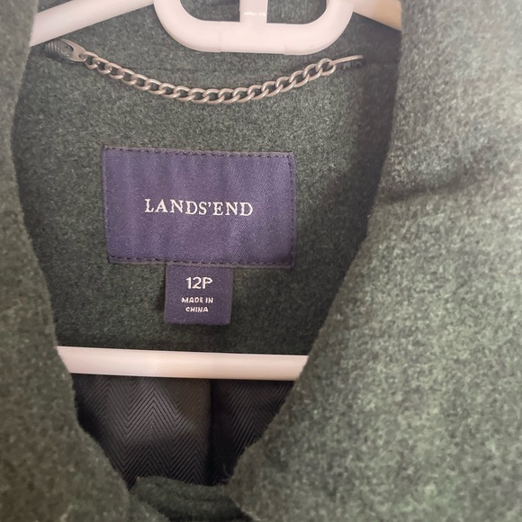 Lands End Womens Size 12 Petite Wool Nylon Recycled Cashmere Pea Coat Green B - Picture 3 of 8